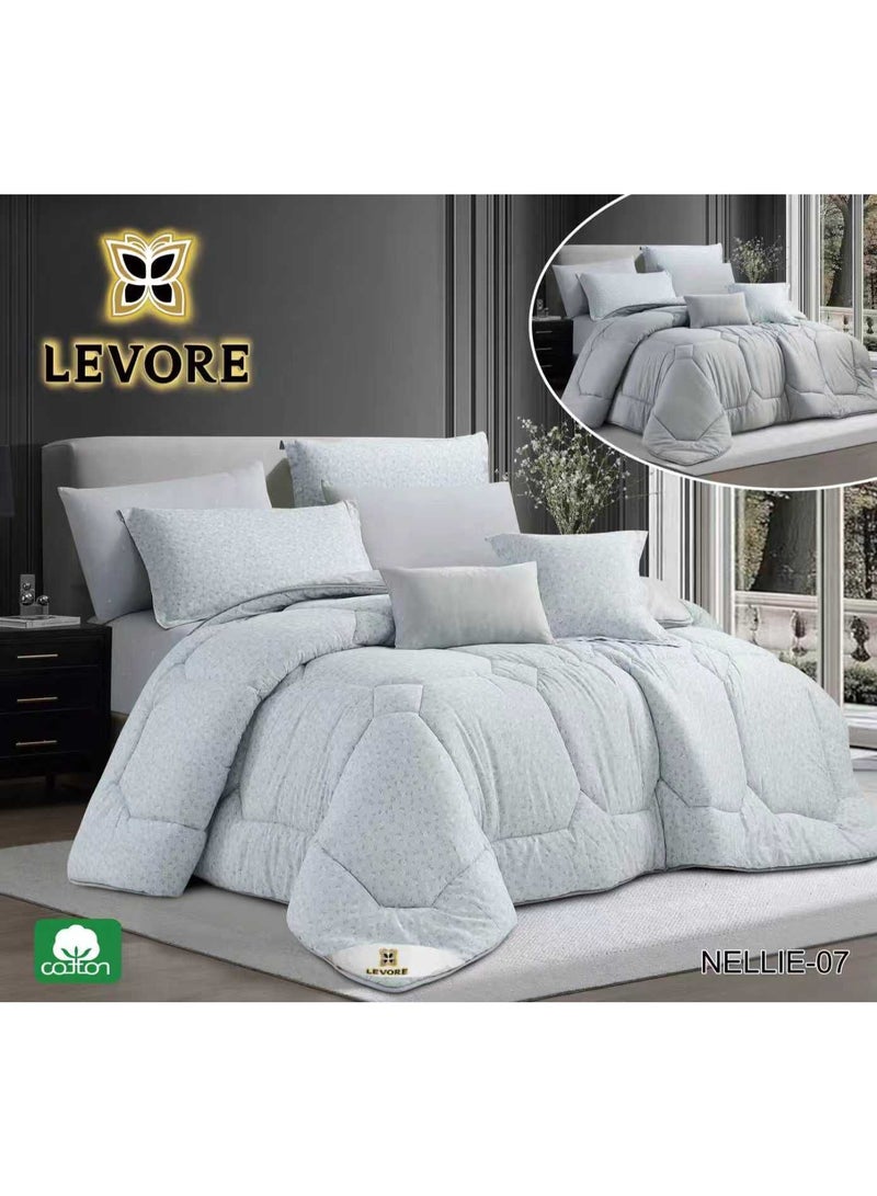 LEVORE 8-piece bedspread set, 100% soft cotton, floral pattern, double-sided, summer style, with filling and fasteners, suitable for king-size beds. NELLIE-07